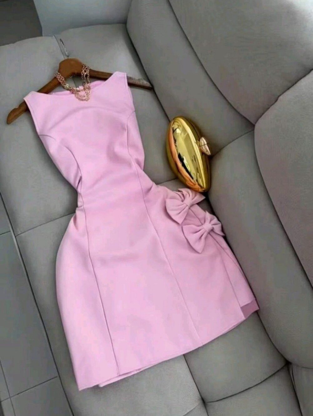 Pink Bow Mini Dress Women's Casual Party Evening Gown Elegant Summer